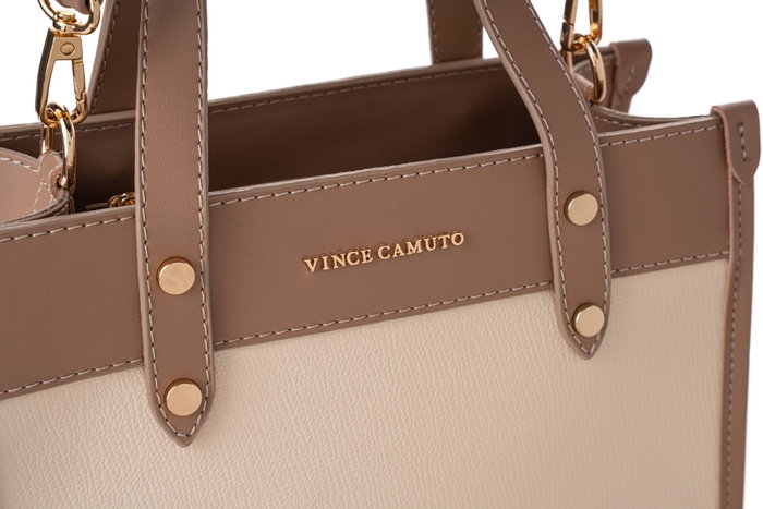 Vince Camuto Cortona Bolso tote de piel de polivinilo en crema y visón, Elegante y sofisticado accesorio de moda para mujer